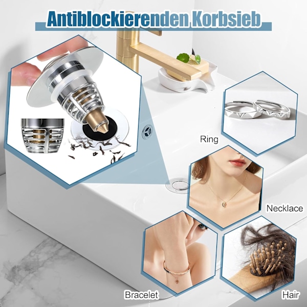 Universell popup-avloppsfilter, avloppsfilter med sil, avtappningsplugg