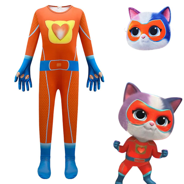 Nya Superkitties Cosplay Jumpsuits för Barn Dräkter Halloween Kostymföreställning Romper Alla Helgons Dag Barnkostym Orange 130cm