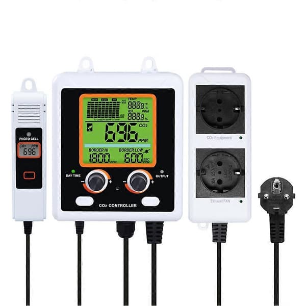 AQM-419 CO2-controller, dobbelt knapjustering, dobbeltkanaler, dobbelt kontrolstik til planter WhiteBlack