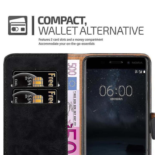Case Nokia 6 2017 taitettavalle phone case - cover - jalustalla ja korttilokerolla Black