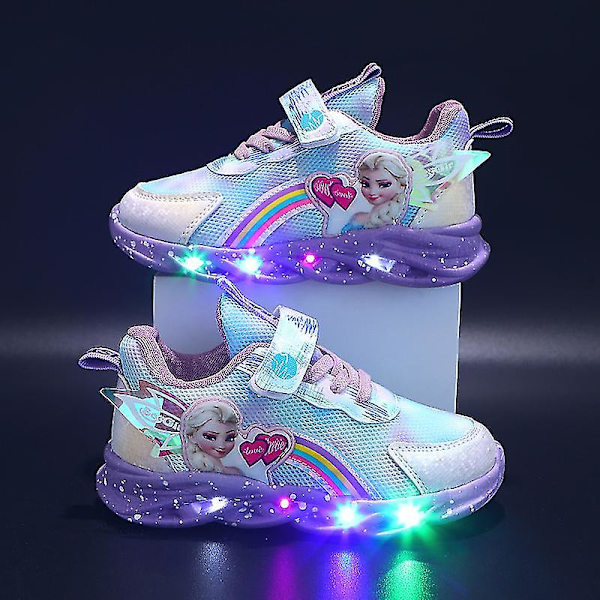 Pige Led Casual Sneakers Elsa Prinsesse Print Udendørs Sko Børn Lysende Anti-Slip Sko Til Forår Og Vinter Purple 35-insole 21.8cm