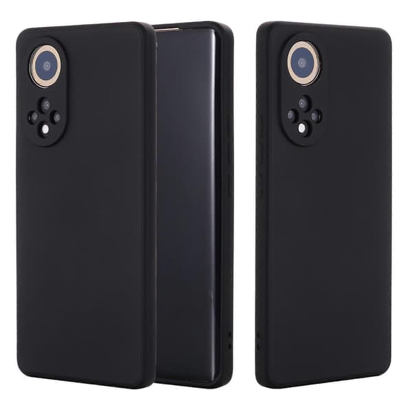 Solid farve flydende silikone, faldfast, fuld dækning beskyttelsesetui til Huawei Nova 9 Black