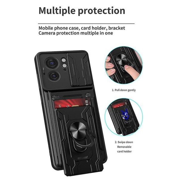 Til Motorola Edge 40 5G-kortholder PC+TPU-telefonetui Slide Lens Protection Kickstand Cover