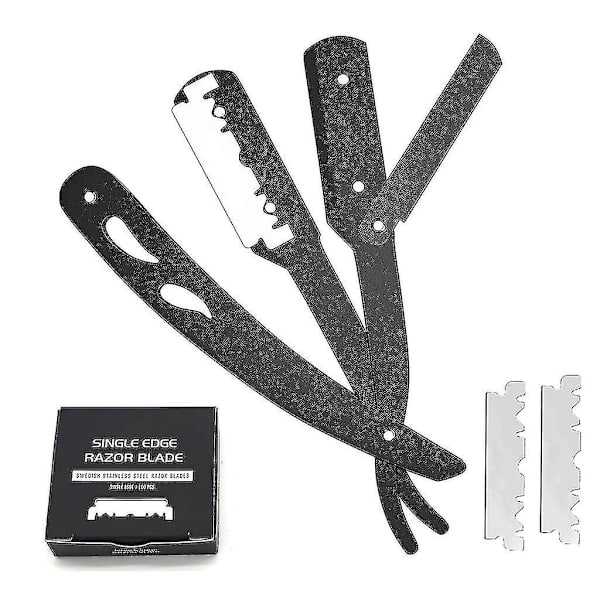 Profesjonell Barber Straight Edge For Razor Med 100 stk Rustfritt Stål Enkeltkantede Razorblader