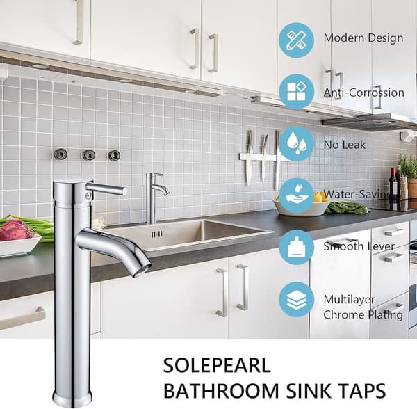 Adjustable Hot and Cold Water Faucet, Easy-Control Basin Mixer Chrome-Plated Surface Single Handle One Hole