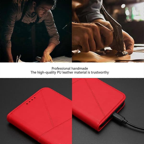 Kompatibelt plånboksfodral för iPhone 17 Pro Max, magnetisk stängning, läderfodral med stativ Red