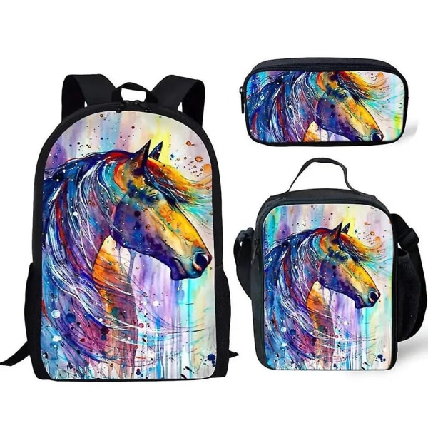 Skolebagg for studenter Anime Søt Hest Skolebagg Ryggsekk Messenger Bag Pen Bag Tre Deler Sett Gave bb-722