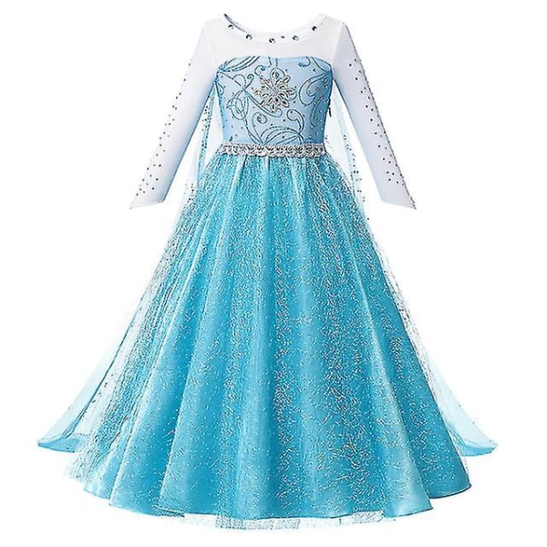 Flickans Frozen Prinsessklänning: Sekvenserad Mesh-bollklänning för Cosplay som Elsa eller Anna Elsa Dress B 3-4T (110)