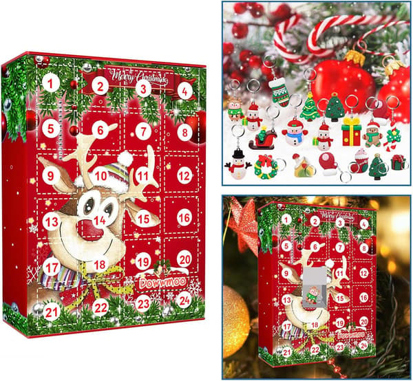 Adventskalender 2026 med 24 nøkkelringer, julekalender med samlerobjekter