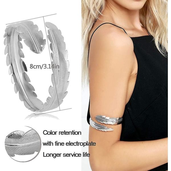 6 st Armbands, Övre Arm med Manschettarmband, Justerbar Armbandssats Silver