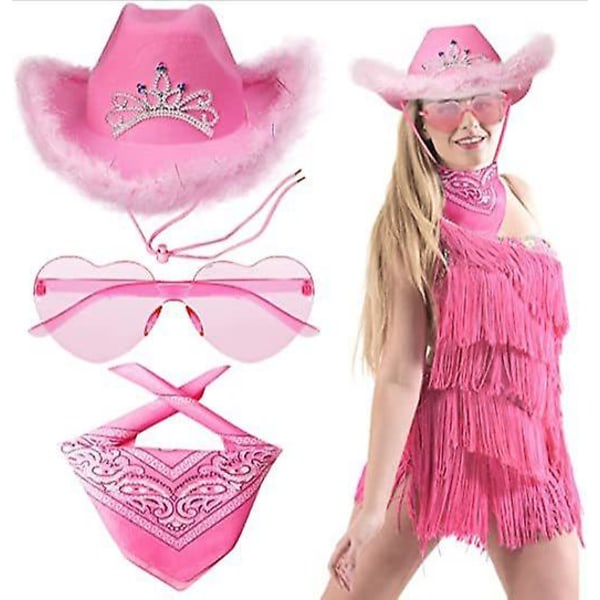 3 st Rosa Cowboyhatt Med Paisley Snusnäsduk pink