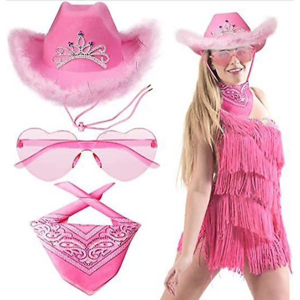 3 stk Rosa Cowboyhatt med Paisley Bandana pink