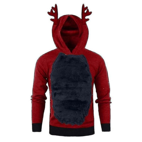 Mænd Christmas Hættetrøje Jumper Toppe Xmas Rudolph Reindeer Pullover Sweatshirt Red Blue 2XL