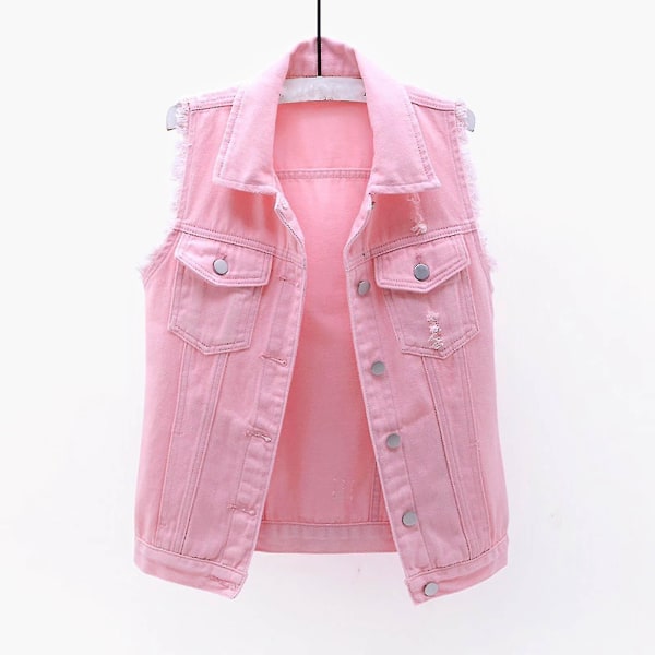 Damjacka i denim, enfärgad, ärmlös, vår & höst Pink xl