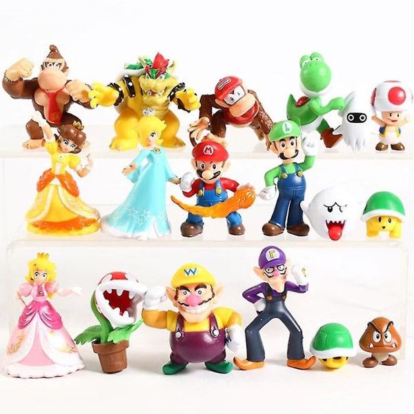 Super Mario Figurer Toy Mini Cartoon Model Dolls Bil Heminredning Collection Ornament Presenter D
