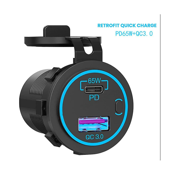 65W PD 12V USB-udtag til bærbar computer USB-C biloplader stikkontakt Multiport udtag Vandafvisende adapter til