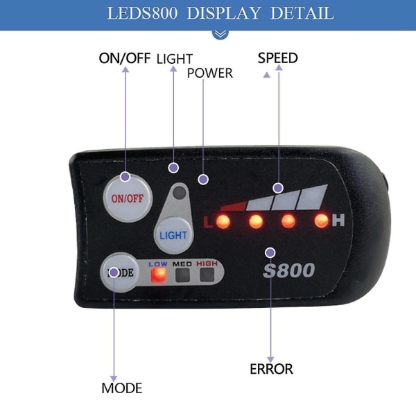 Elektrisk sykkeldisplay Universal 36v/48v Vanntett LED-display Kontrollpanel med frontlyskabel