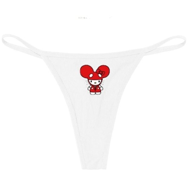 Hellokitty Ren Bomull Tunn Rem Sexig Stringtrosa Låg Midja Sömlös Anime Tecknad Kuromi Underkläder för Kvinnor Enkla Ribbade T-trosor VIT 5 WHITE 5 M