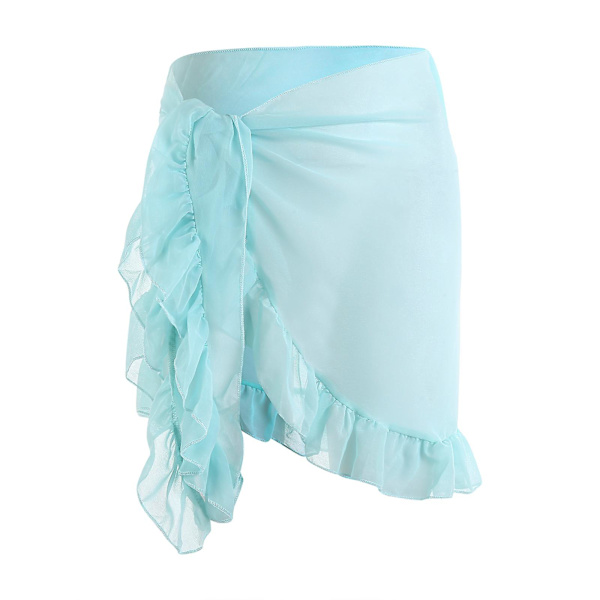 Tunna Mesh Mini Ruffle Kjolar Kvinnor Omslag Tassel Klänning Bikini Badkjol Kvinnor Baddräkt Strandkläder Wrap Lake Green