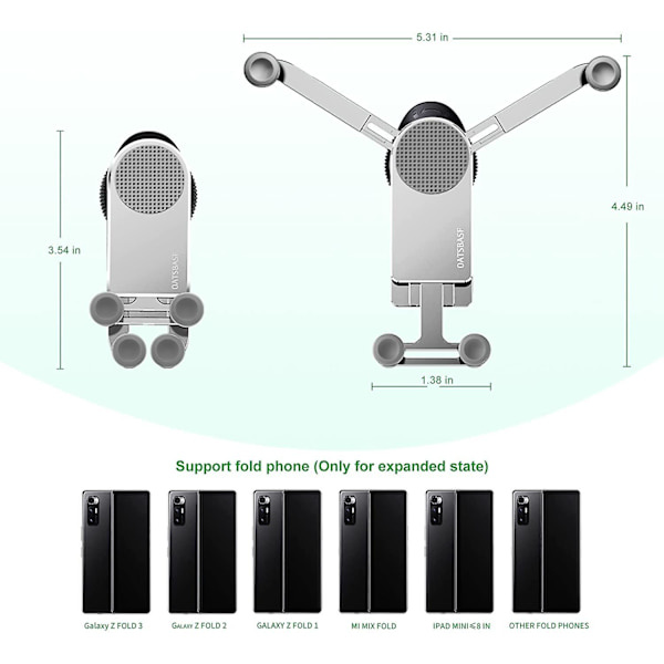 Gravity Biltelefonholder Kompatibel Med Samsung Galaxy Z Fold 5/z Fold 4/z Fold 3, Bilens Luftventilationsklemme Montering Smart Phone Stativ Silver