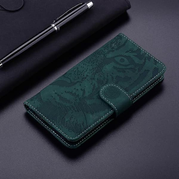 Tiger Præget Læder Etui Til Redmi 14C 4G Green