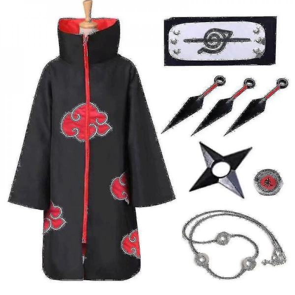 Naruto Akatsuki Cloak Anime Costume Kit Itachi Robe Halloween Long Cape 8pcs S