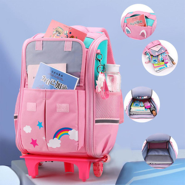 Skolryggsäck för flickor Skolvagnsväskor med hjul Skolryggsäck med hjul för pojkar Ryggsäck med hjul för barn Pink