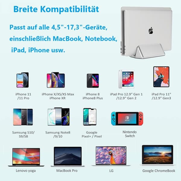 Vertikalt Laptopstativ i Aluminium, Justerbart Notebookstativ
