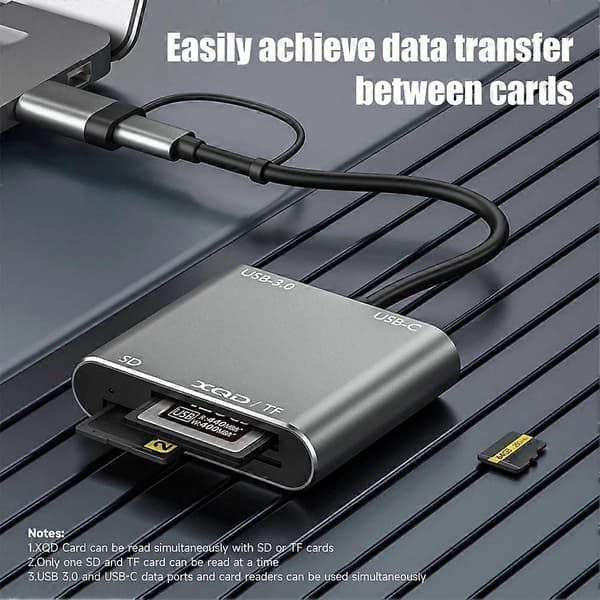 USB 3.0 minnekortleser 5-i-1 USB-C til TF SD XQD-kort