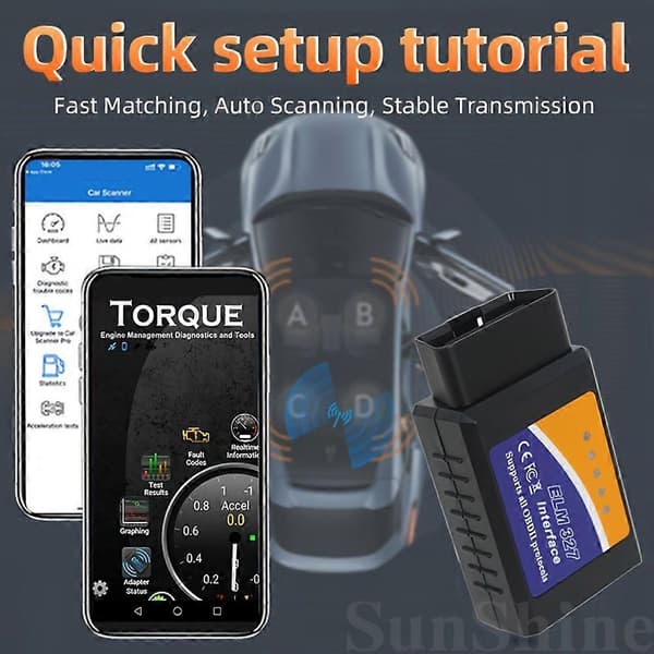 Bluetooth ELM327 OBD2 Scanner V1.5 - Bildiagnoseværktøj til Android/IOS, læs/slet koder, realtidsdata, understøtter alle OBDII-protokoller Black