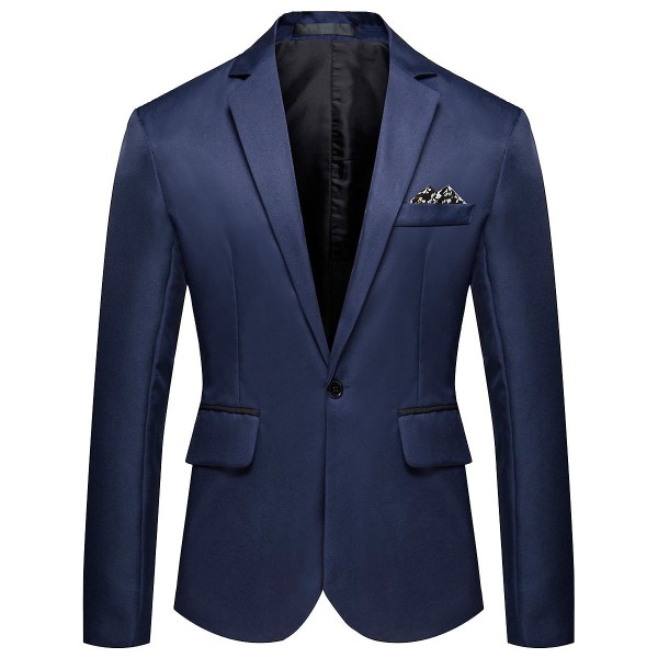 Allthemen Miesten Business Casual Yksipainikkeinen Notched Lapel Yksivärinen Puku Takki Navy Blue XS