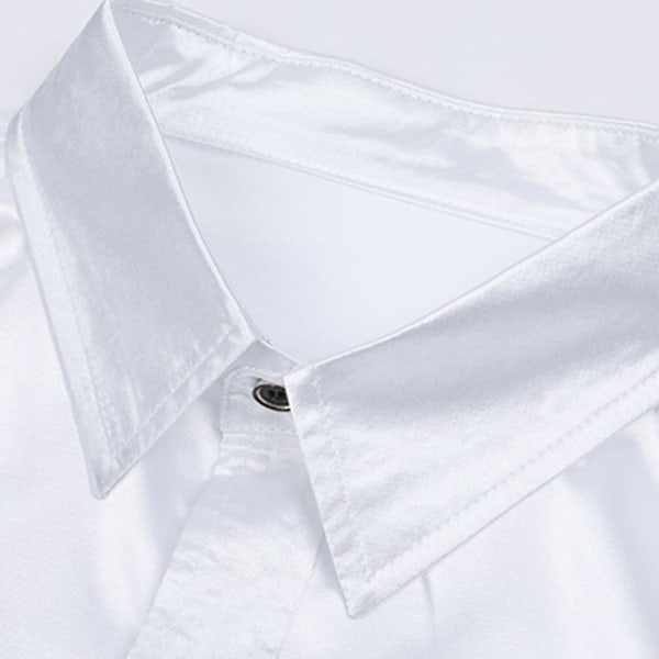 Sliktaa Casual Mode för män glänsande långärmad Slim-Fit formell skjorta White XL