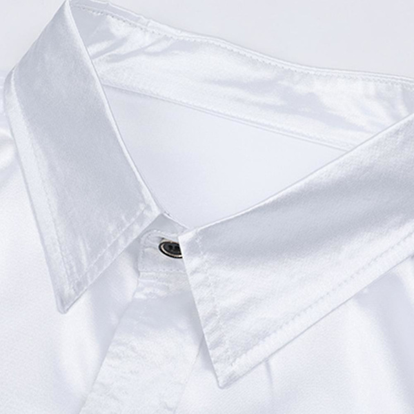 Sliktaa Miesten Rentoutunut Muodikkaat Kiiltävät Pitkähihaiset Slim-Fit Virallinen Paita White XS