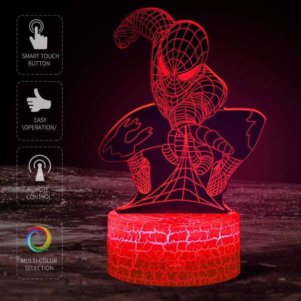 3D-nattlampa, Spiderman-leksaker för pojkar, roliga prylpresenter för män, fest julklappar för födelsedagspresenter för barn Flickor Pojkar (Spider Man)