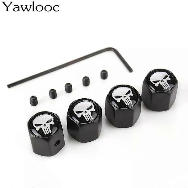 Yawlooc HOT Stöldskydd Punisher Skull Emblem Bilhjul Däckventilhatt Stam Luftskydd Bil Styling Lastbil Bil Motorcykel Tillbehör-Motorfordon [DB] Silver