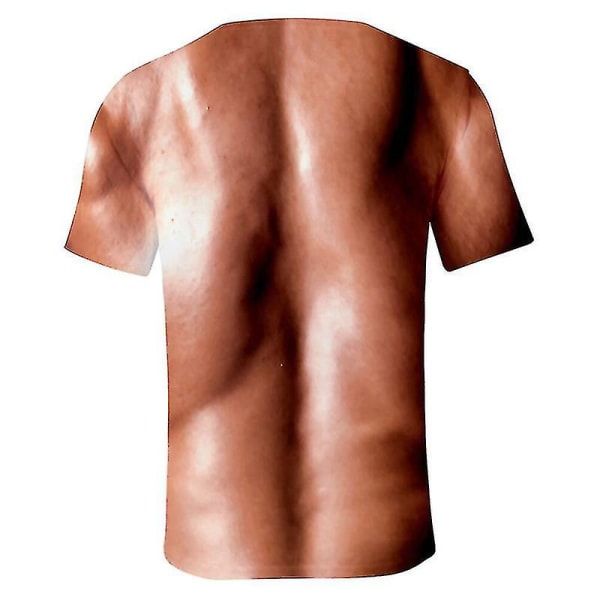 Menn 3D T-skjorte Bodybuilding Simulert Muskelskjorte Naken Hud Bryst Muskel Tee Skjorte 2XL