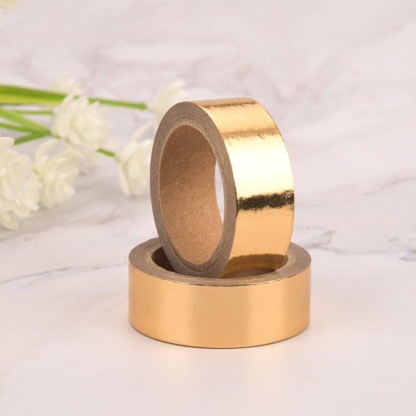Rolls Guldfolie Washi Tape Solid 15mm x 5 Meter Dekorativ Maskeringsbånd til DIY Håndværk Gaveindpakning Foto Ramme Scrapbooking
