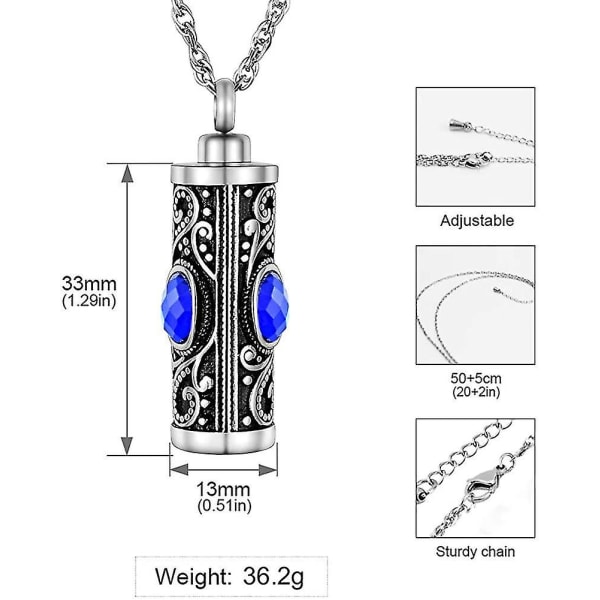 1kpl Crystal Polttohautausuurna Kaulakoru Tuhkalle Muistopolttokorut Ihmistuhkalle Ruostumattomasta teräksestä valmistettu muistoriipus kukkalla (safiiri Bl