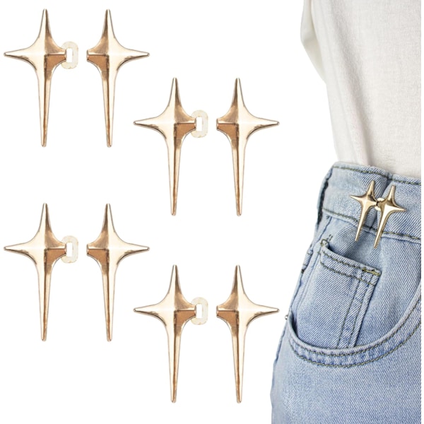 Par Jeans Knapper Pins, Fire Spiss Stjernedesign Stramme Midjeknapper, Justerbar og Syfri Metallbukse Midjestrammer Gold