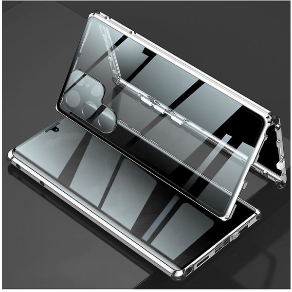 Anti Peeping Privacy Case kompatibel med Samsung Galaxy S22 Ultra/s22, dobbeltsidet hærdet glas magnetisk cover Silver For Galaxy S22
