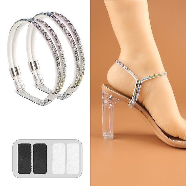 Uudet tekojalokivikorkokengät kengännauha anti-löysälle naisille timanttikengännauhat pudotusta estävät kantapäähihnat vyöporaus elastiset kiinteät vyöt Color silver diamond