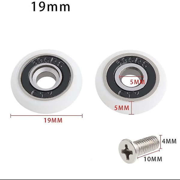 Sett med 8 erstatningshjul kompatible med 19 mm diameter dusjdør