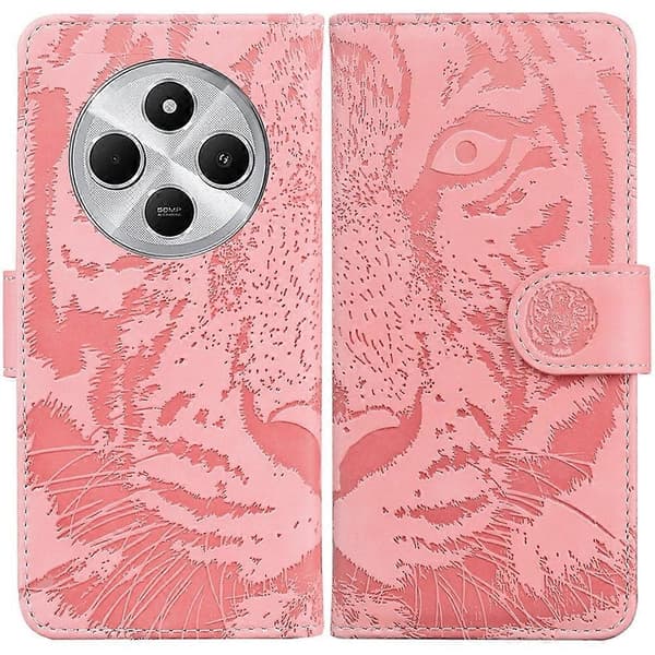 Tiger Præget Læder Etui Til Redmi 14C 4G Pink