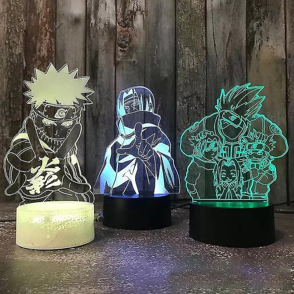 3D Natlamper Naruto Team Uzumaki Naruto Sasuke Sakura Figur LED Natlampe E