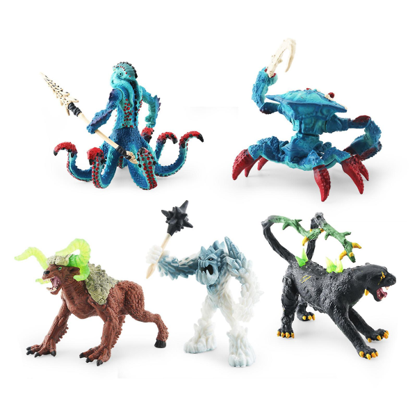 Monsterfigurer - Vannkrabbe, Blekksprut, Isdemon, Oks og Svart Panter - PVC Mytiske Dyr Statuett Modell - Utdannende Leke for Barn C