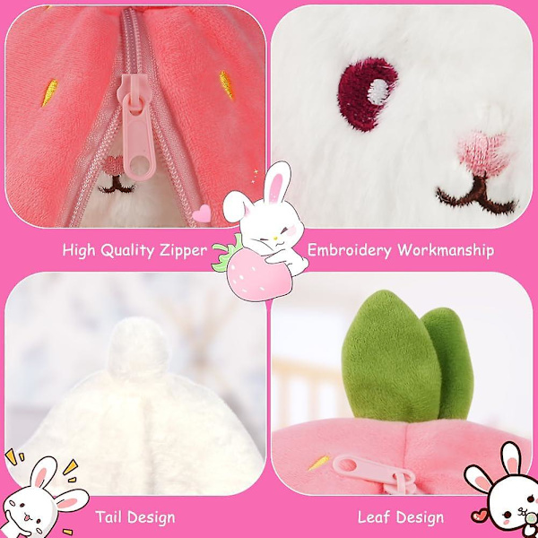 OSDUE Kanin Plysj Leke, Vendbar Kanin Gulrot Jordbær Pute med Glidelås, Jordbær Plysj Søt Kanin Plushie Leke for Jenter Gutter Påske Barn Red Strawberry-23cm