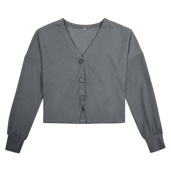 Bomull Dam V-ringad Modedesign Lös enfärgad Casual Cardigan 15 färger Gray L