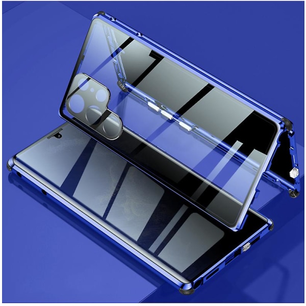Anti Peeping Privacy Case kompatibel med Samsung Galaxy S22 Ultra/s22, dobbeltsidig magnetisk deksel i herdet glass Blue For Galaxy S22 Ultra