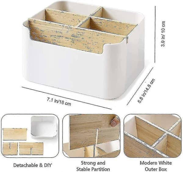 Removable Desk Organizer. Wooden Desk Storage Box with 5 Compartments