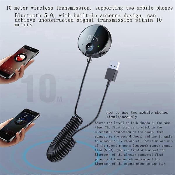 Bluetooth FM-sender til bil, Bluetooth AUX-adapter, Bluetooth-modtager til bilmusik/håndfri Black